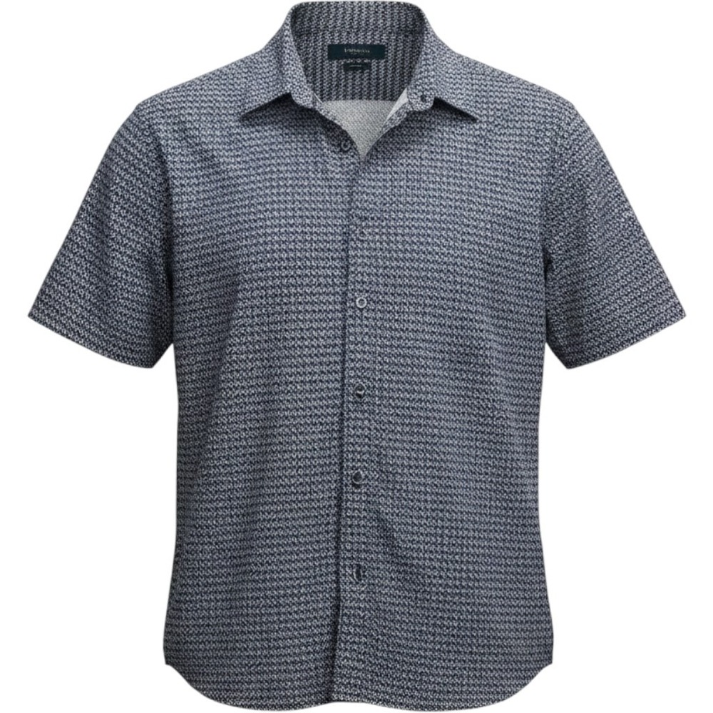 Perry Ellis Mens Large Blue Geometric Button Up Shirt Short Sleeve Casual